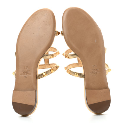 Valentino Garavani Metallic Nappa Rockstud Caged Flat Slide Sandals 35.5 Antique Brass 5 of 7
