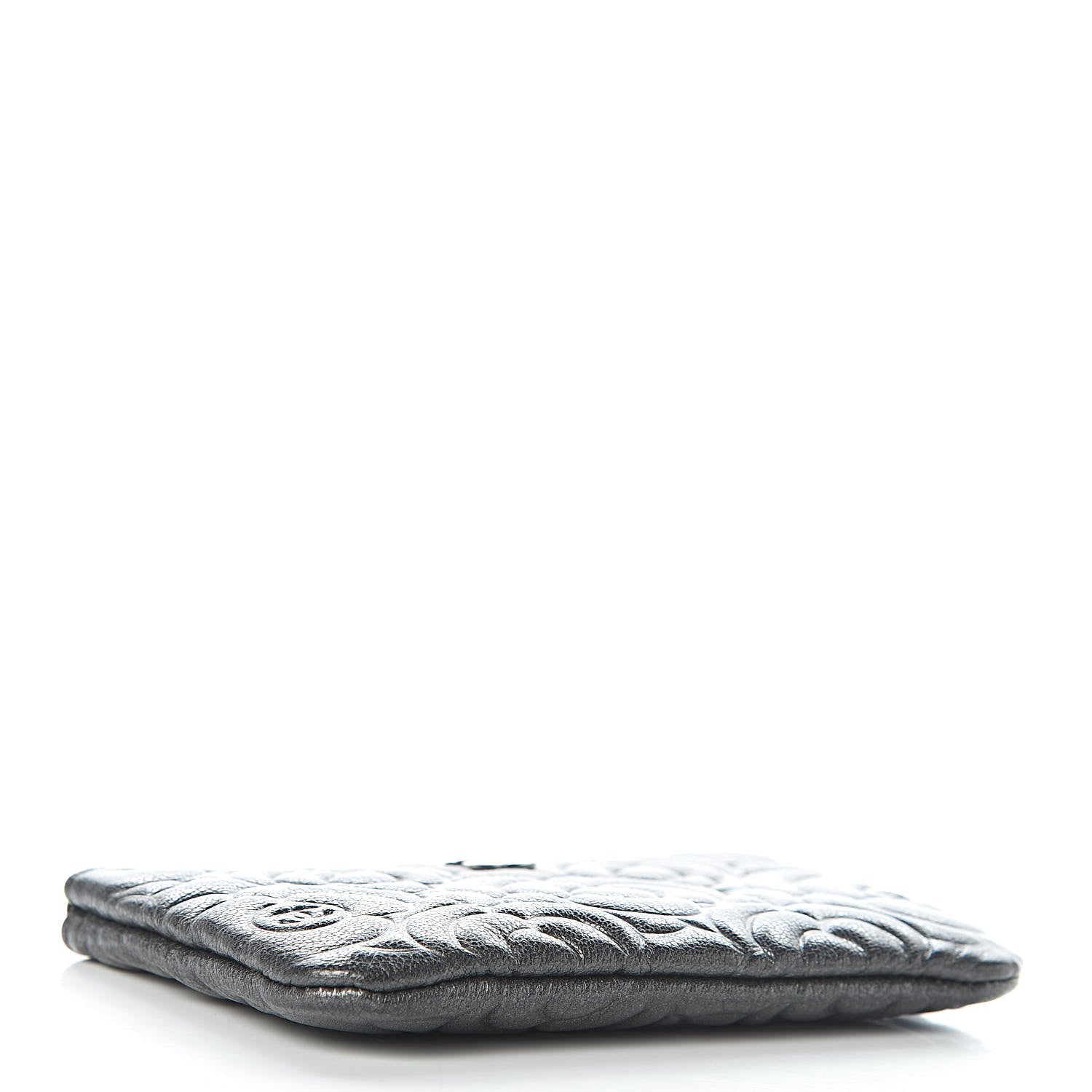 Chanel Goatskin Camellia Embossed Cosmetic Pouch Anthracite 4 of 8