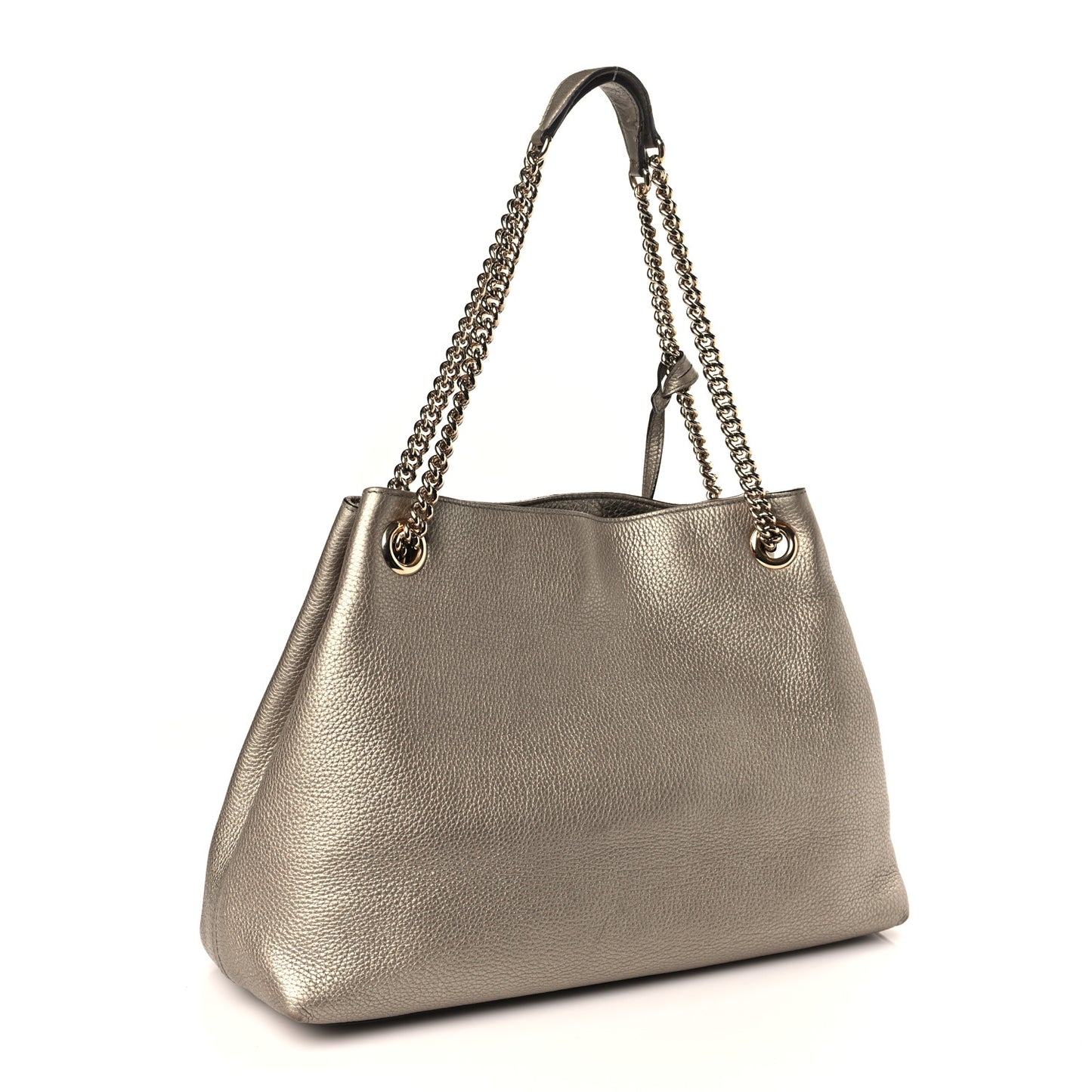 Metallic Pebbled Calfskin Medium Soho Chain Shoulder Bag Golden Beige