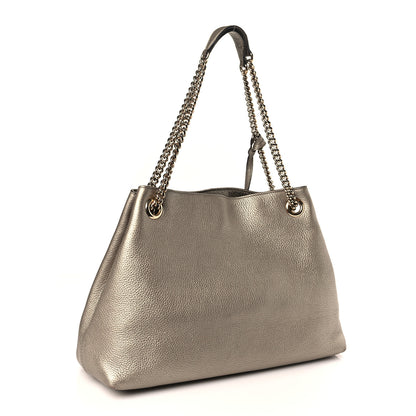 Gucci Metallic Pebbled Calfskin Medium Soho Chain Shoulder Bag Golden Beige 3 of 10