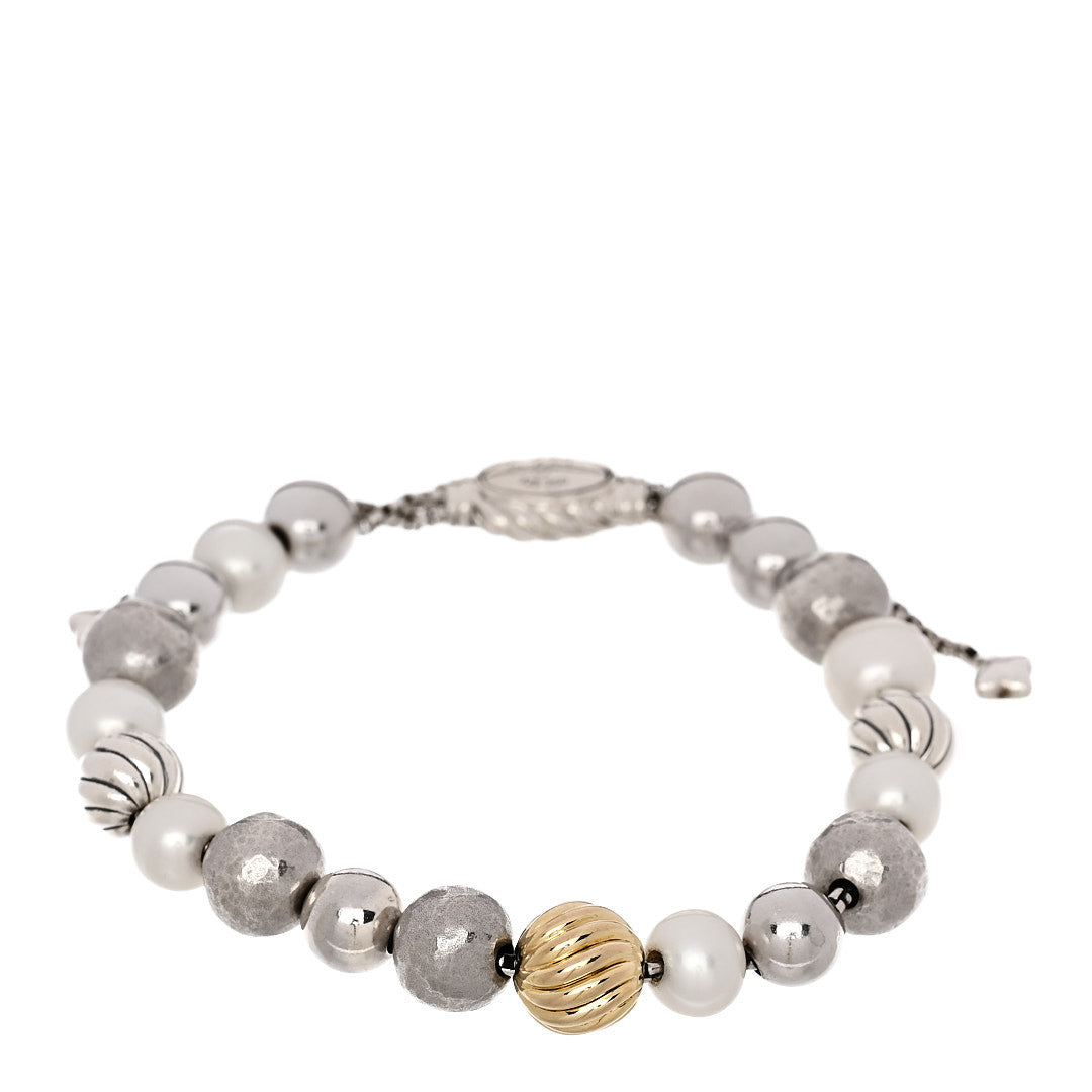 Sterling Silver 18K Yellow Gold Pearl Elements Bead Bracelet