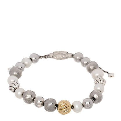 David Yurman Sterling Silver 18K Yellow Gold Pearl Elements Bead Bracelet 1 of 3