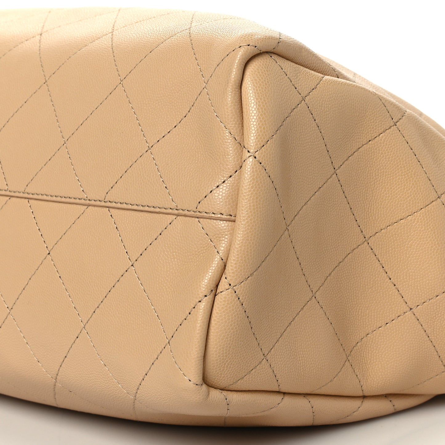 Caviar Stitched Large Shopping Tote Beige