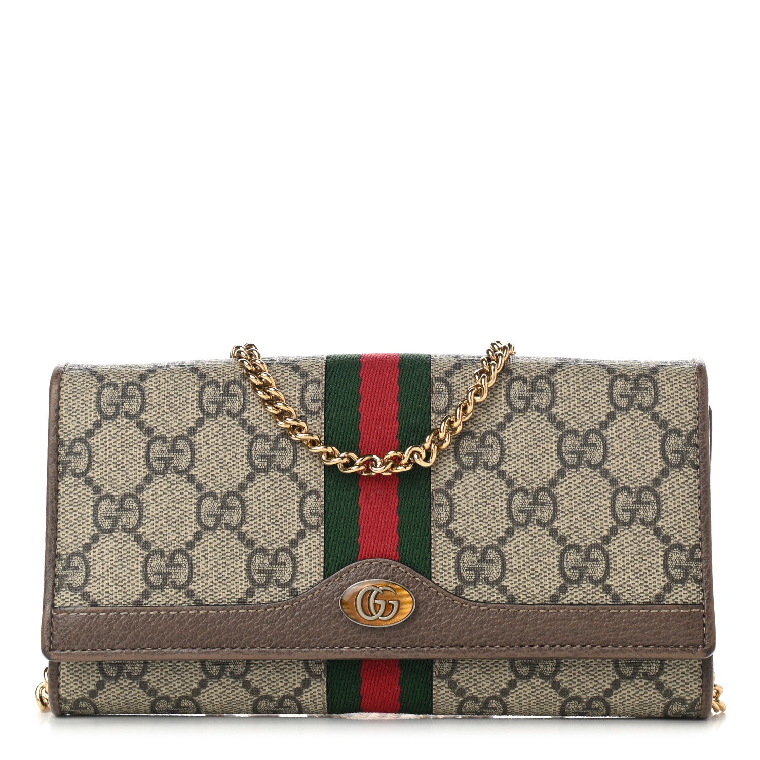 Gucci GG Supreme Monogram Web Ophidia Wallet On Chain Brown 1 of 11