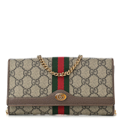 Gucci GG Supreme Monogram Web Ophidia Wallet On Chain Brown 1 of 11