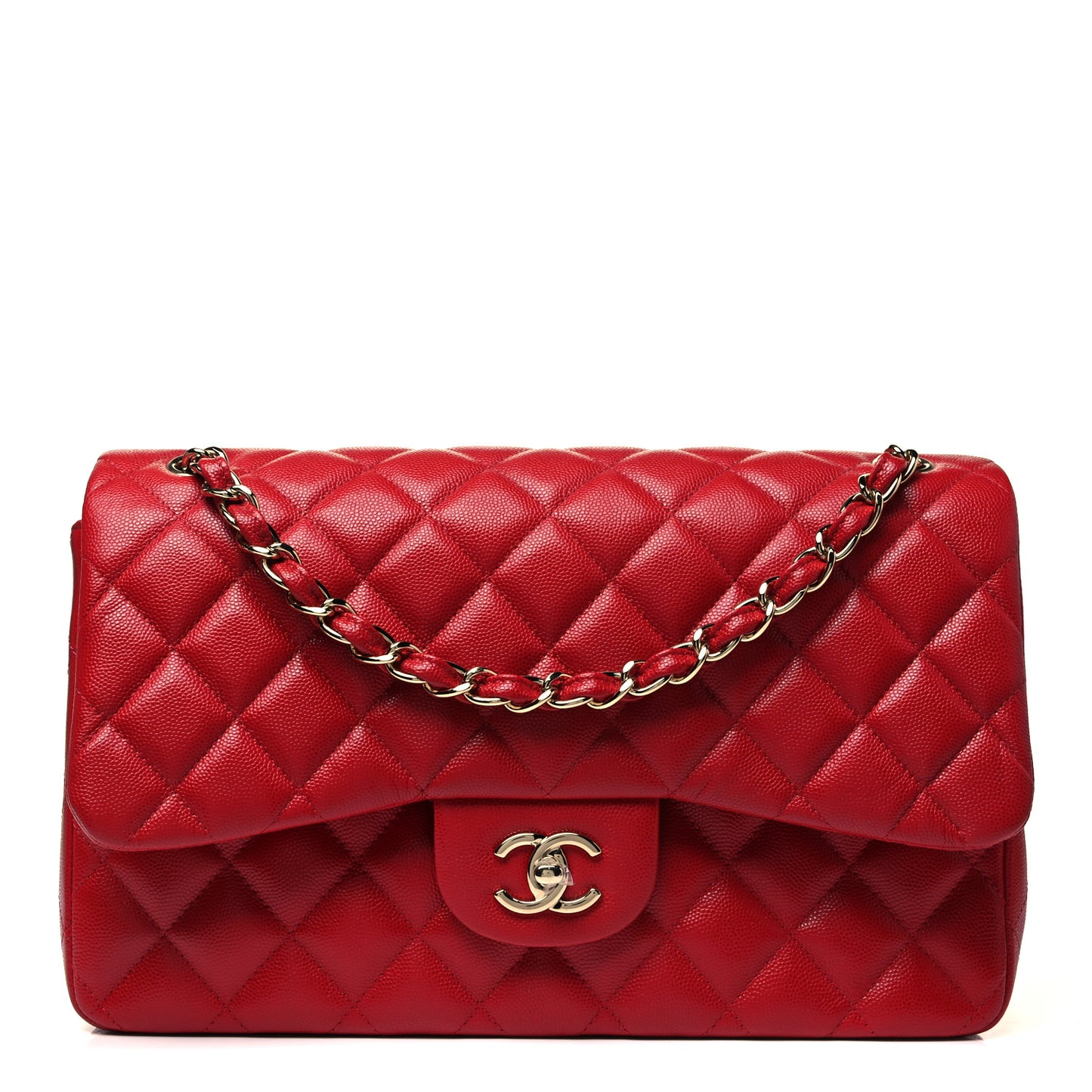 Caviar Quilted Jumbo Double Flap Red