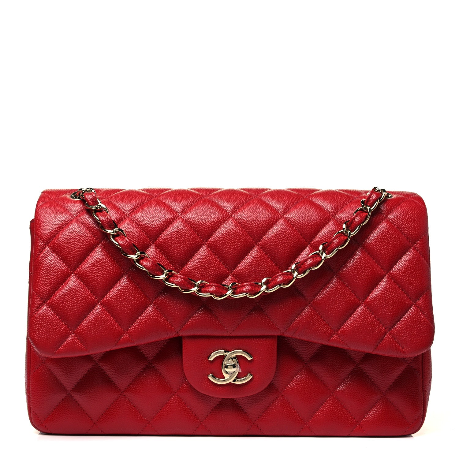 Chanel Caviar Quilted Jumbo Double Flap Red 1 of 10