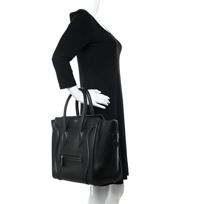 Celine Drummed Calfskin Mini Luggage Black 2 of 10