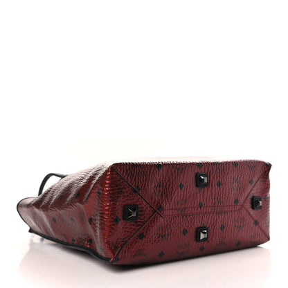 MCM Metallic Visetos Medium Kira North South Shopper Tote Scooter Red 5 of 9