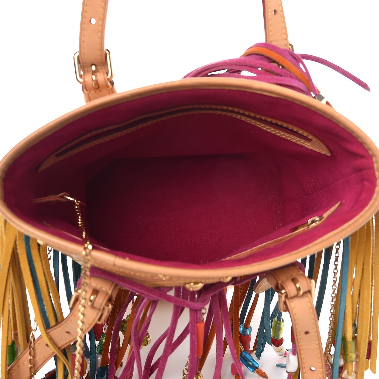 Monogram Multicolor Fringe Bucket White