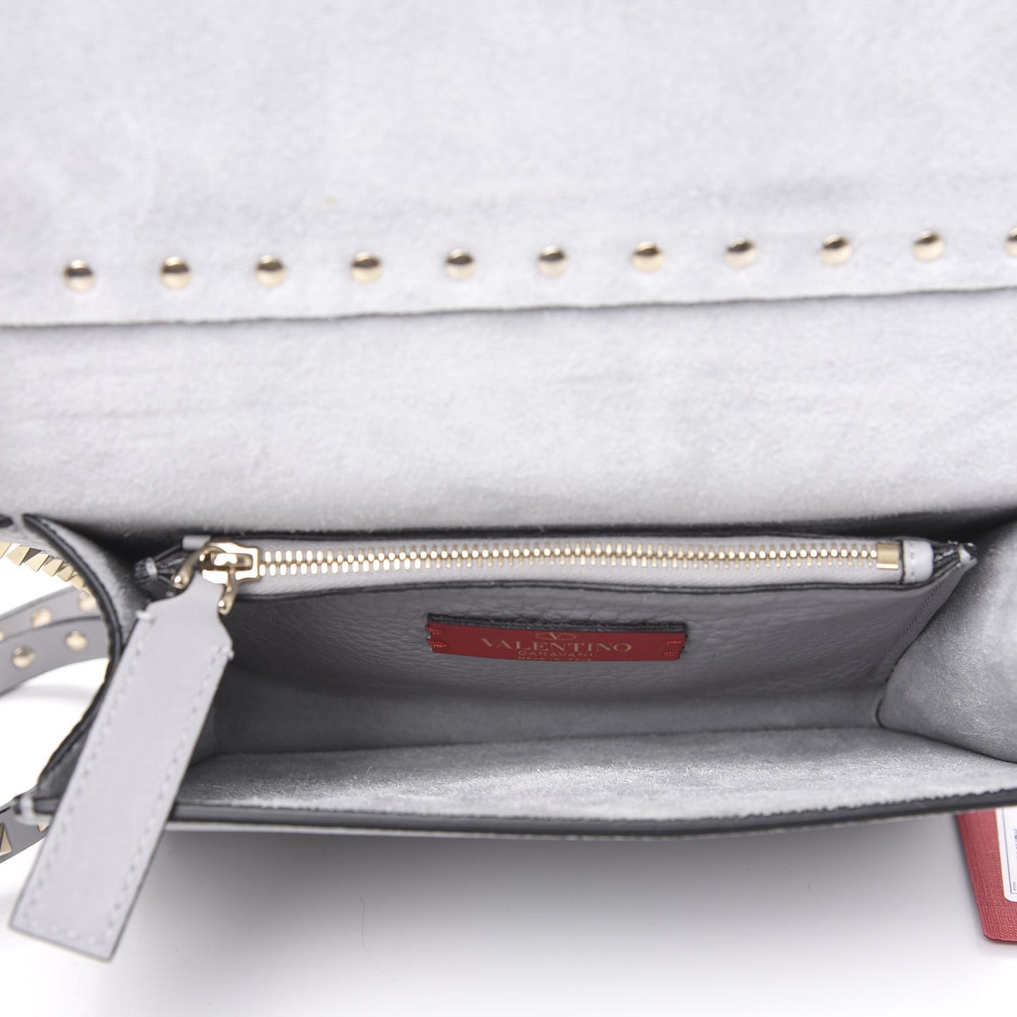 Pebbled Calfskin Rockstud Side Slip Crossbody Pastel Grey