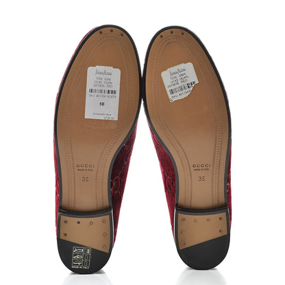 Gucci Velvet Malaga Kid GG Monogram Horsebit Womens Jordaan Loafers 36 Red Cipria Romantic Cerise 5 of 8