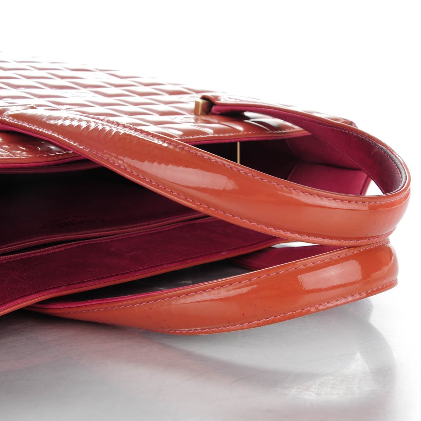 Patent Chocolate Bar Quilted Tote Pink