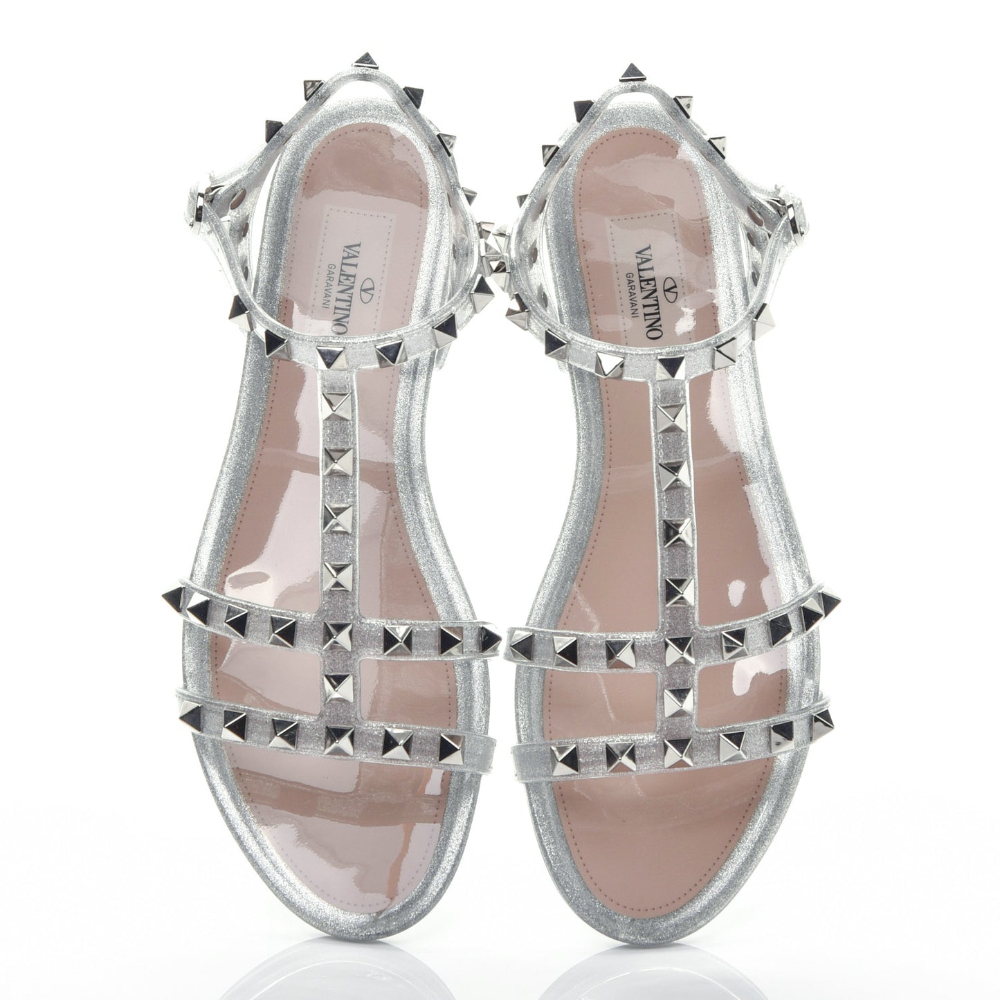 PVC Jelly Glitter Rockstud Caged Sandals 36 SIlver