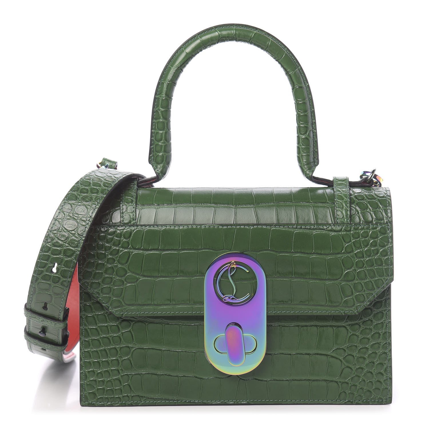 Christian Louboutin Alligator Embossed Calfskin Elisa Top Handle Bag Canpoee Rainbow 1 of 13