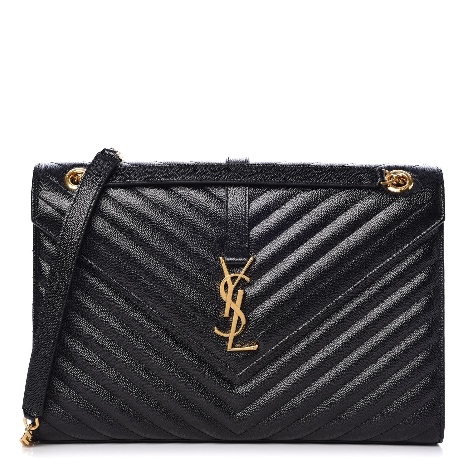 Saint Laurent Grain De Poudre Matelasse Chevron Large Monogram Satchel Black 1 of 7