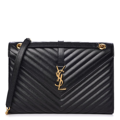Saint Laurent Grain De Poudre Matelasse Chevron Large Monogram Satchel Black 1 of 7