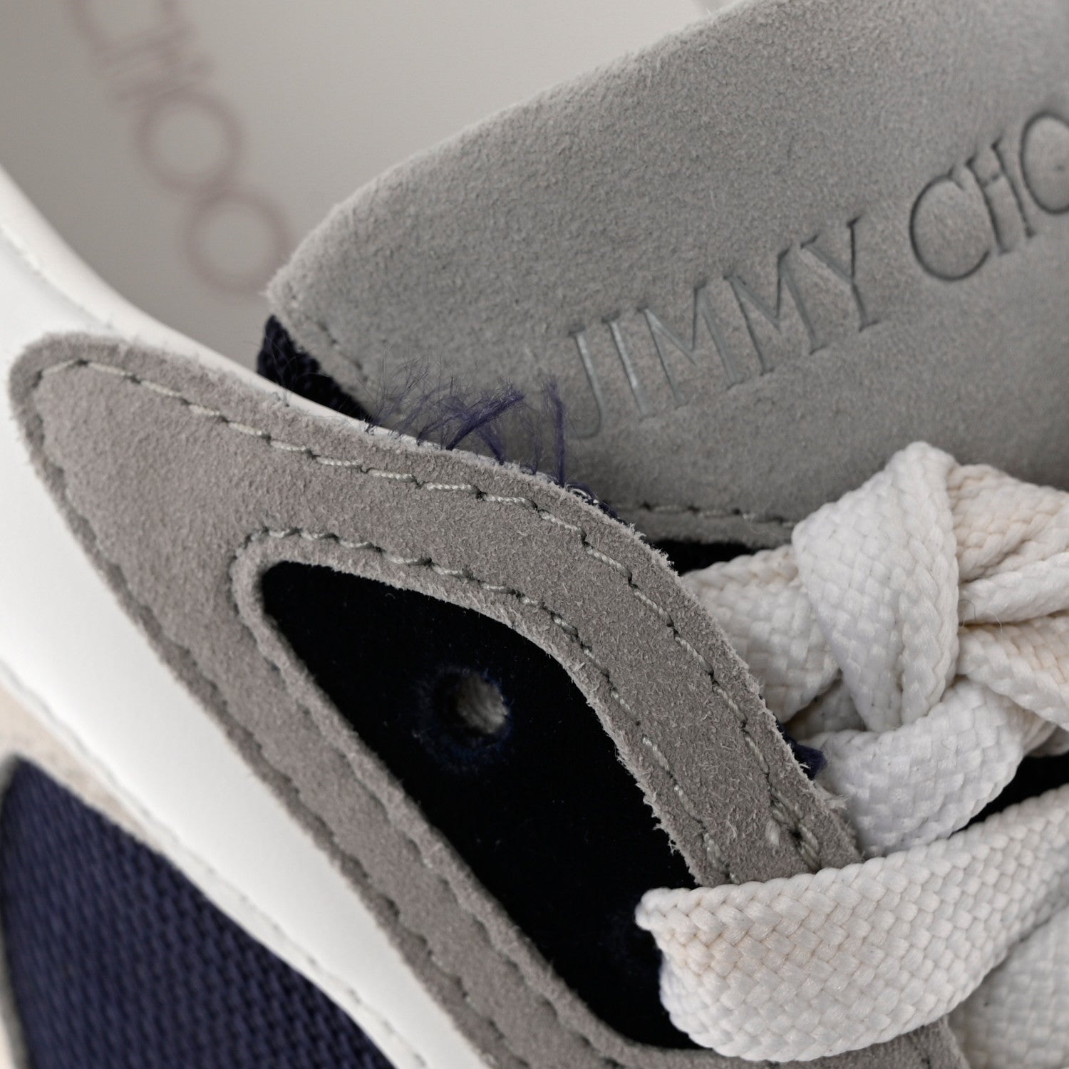 Jimmy Choo Calfskin Neoprene Mens Raine Sneakers 43 Navy Grey White 11 of 12