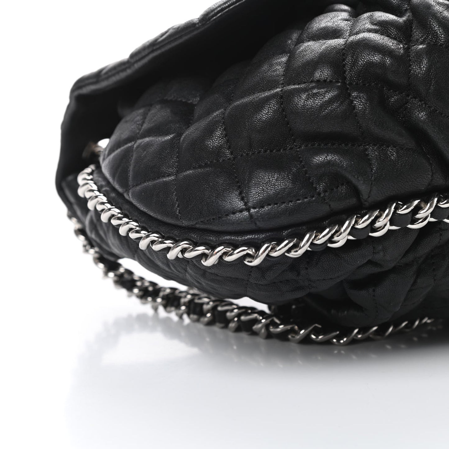 Washed Lambskin Quilted Large Chain Around Flap Black