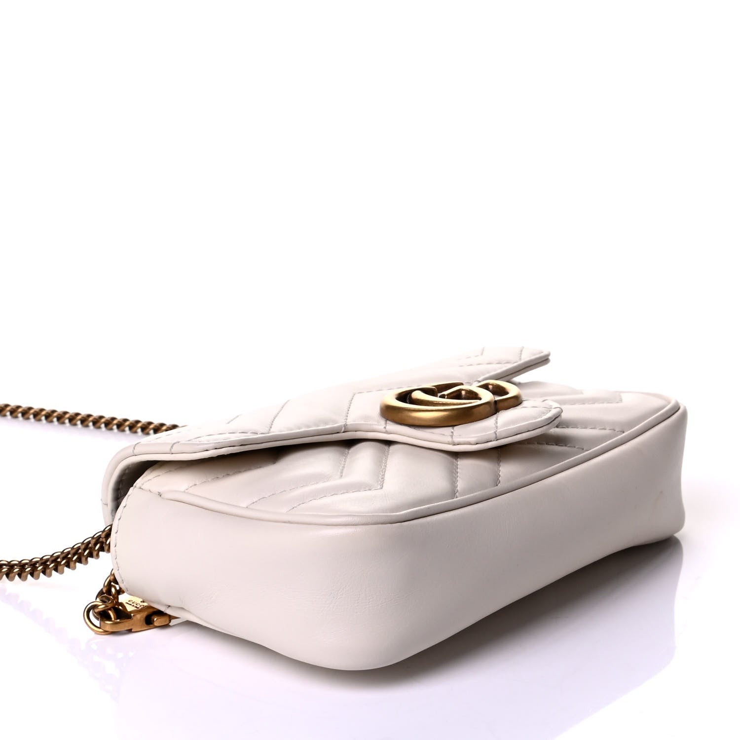 Gucci Calfskin Matelasse Super Mini GG Marmont Shoulder Bag White 3 of 5