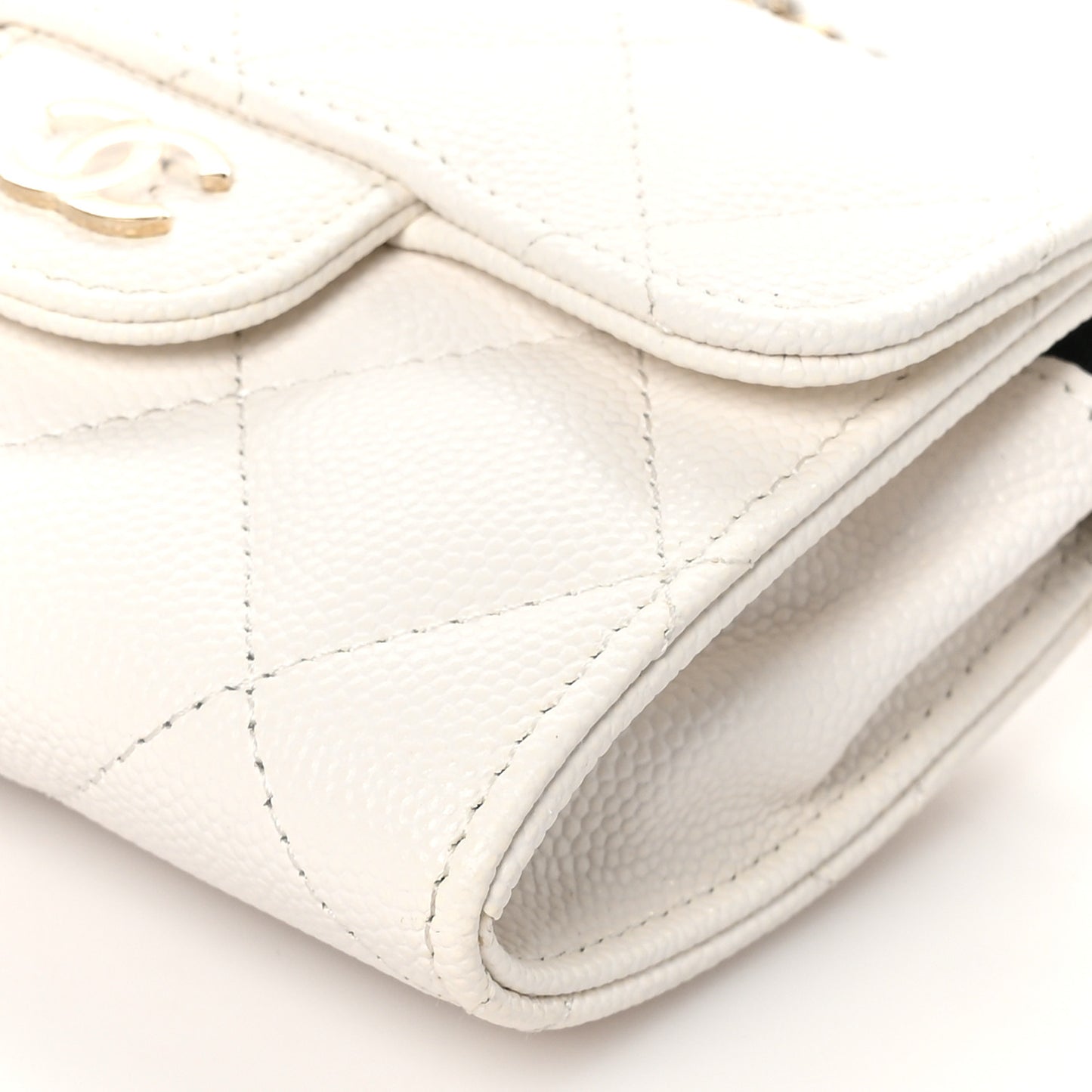 Caviar Quilted Flap Card Holder On Chain White