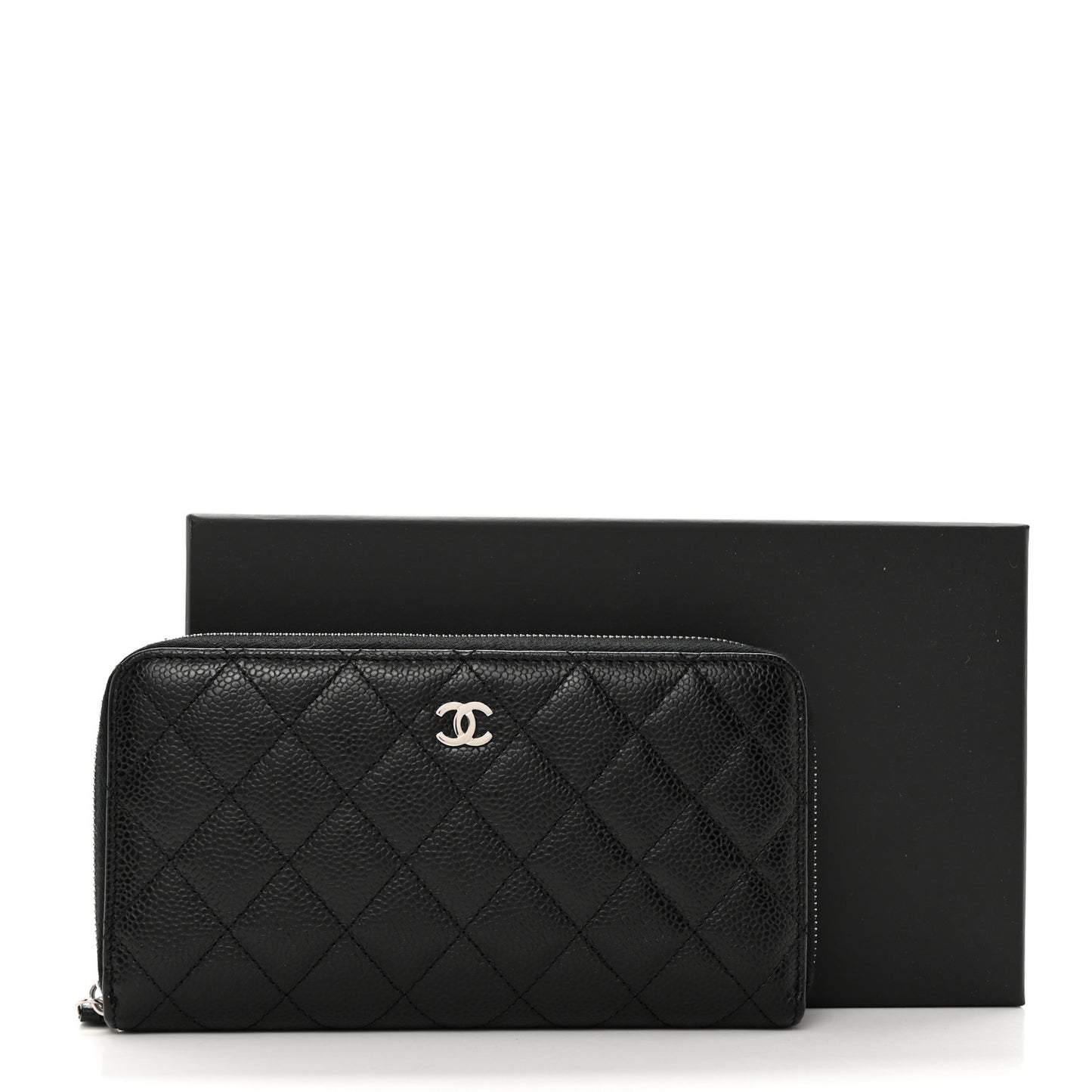 Caviar Quilted Large Gusset Zip Around Wallet Black