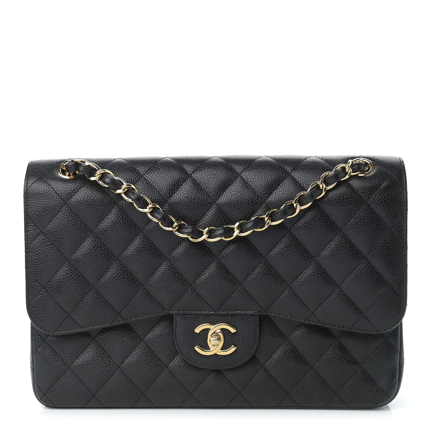 Caviar Quilted Jumbo Double Flap Black