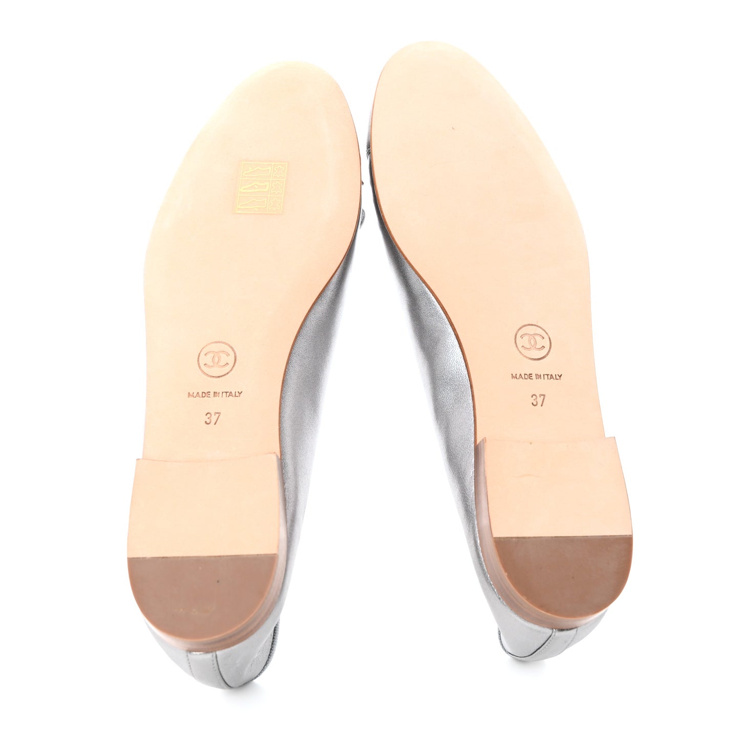 Metallic Lambskin CC Cap Toe Ballerina Flats 37 Silver