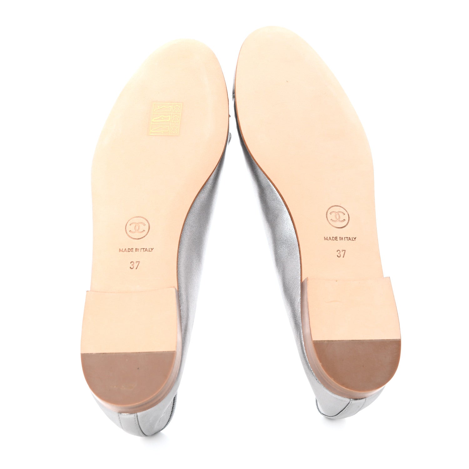 Chanel Metallic Lambskin CC Cap Toe Ballerina Flats 37 Silver 5 of 9