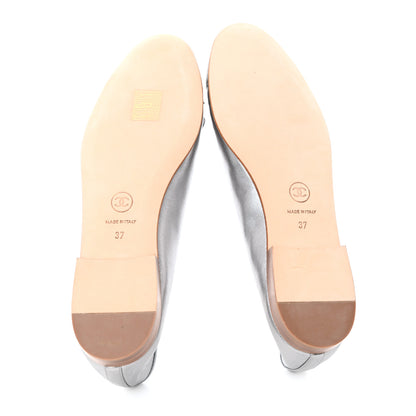 Chanel Metallic Lambskin CC Cap Toe Ballerina Flats 37 Silver 5 of 9