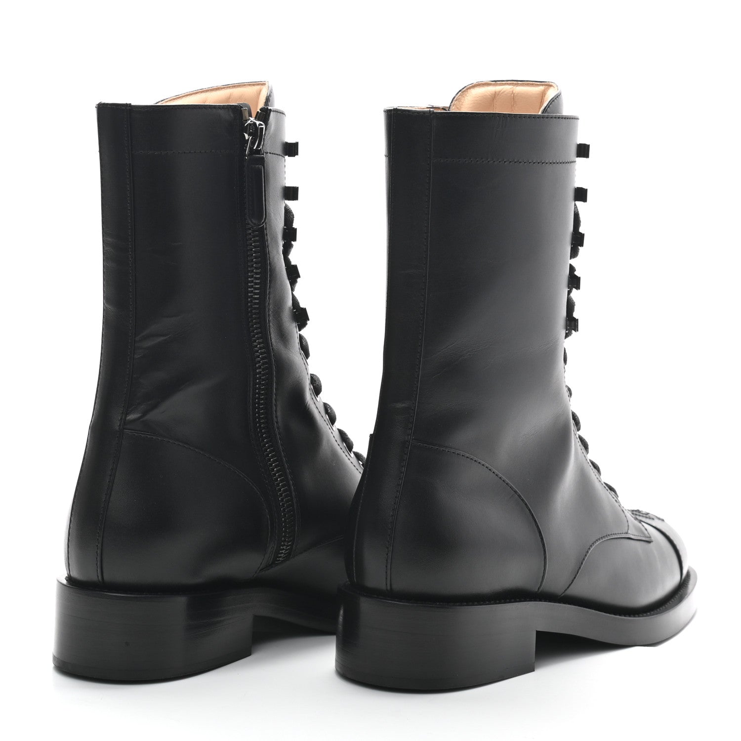 Chanel Calfskin Lace Up Combat Boots 39.5 Black 4 of 8
