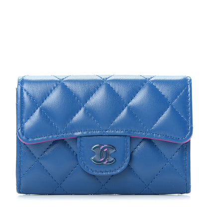 Chanel Lambskin Quilted Flap Card Holder Wallet Blue Pink 1 of 9