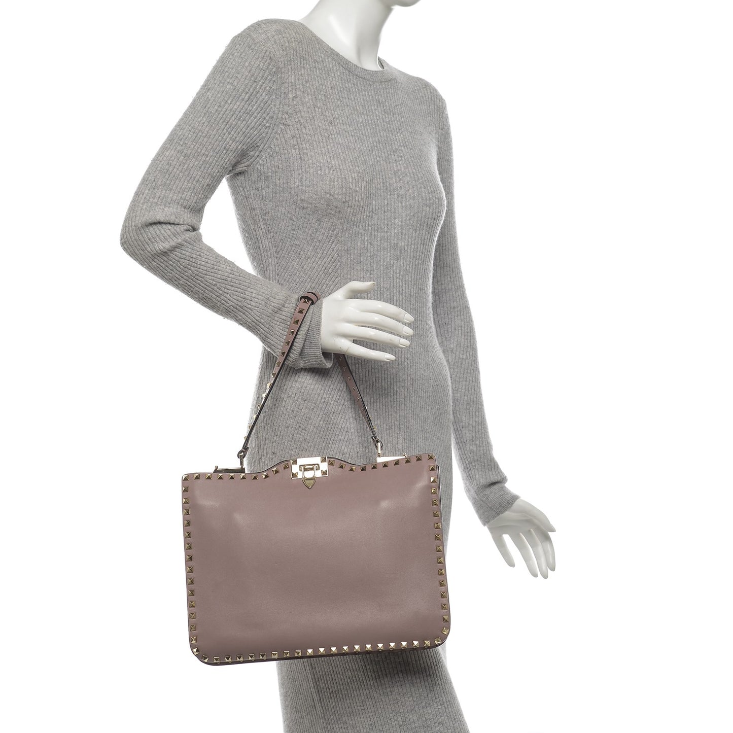 Vitello Rockstud Flip-Lock Shoulder Bag Poudre
