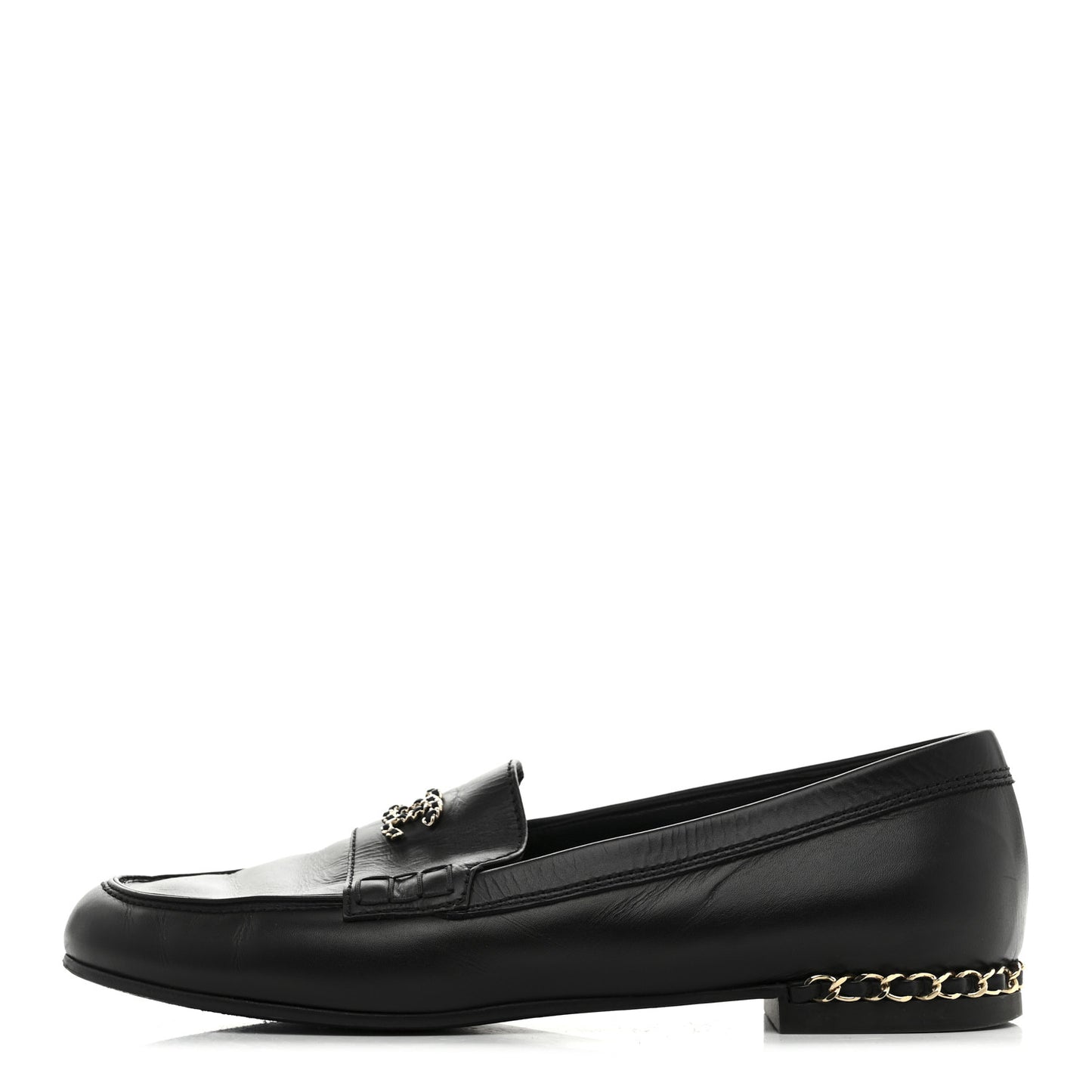 Calfskin CC Chain Mocassin Loafers 38.5 Black