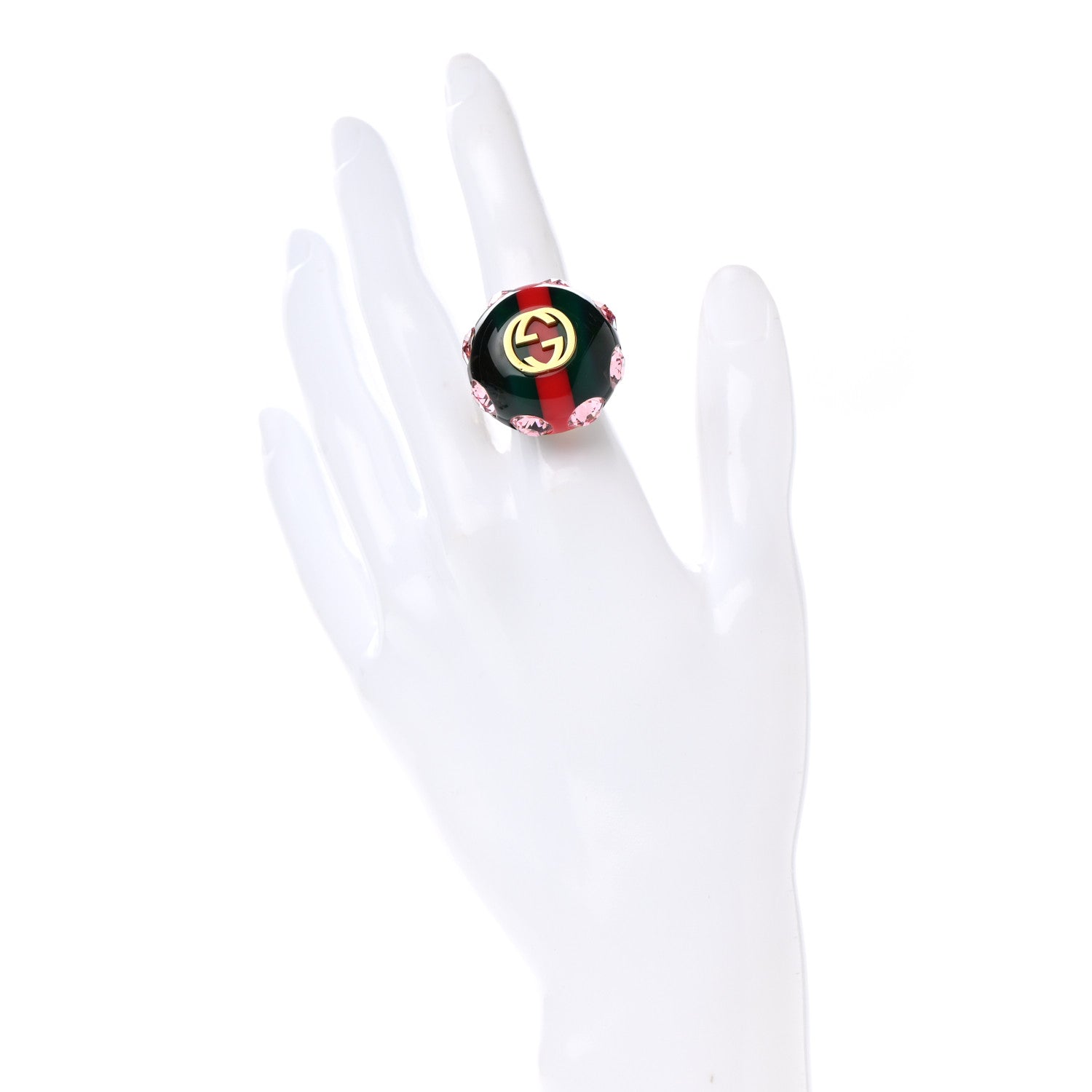 Gucci Crystal Resin Sylvie Vintage Web Ring XS Green Red 2 of 4