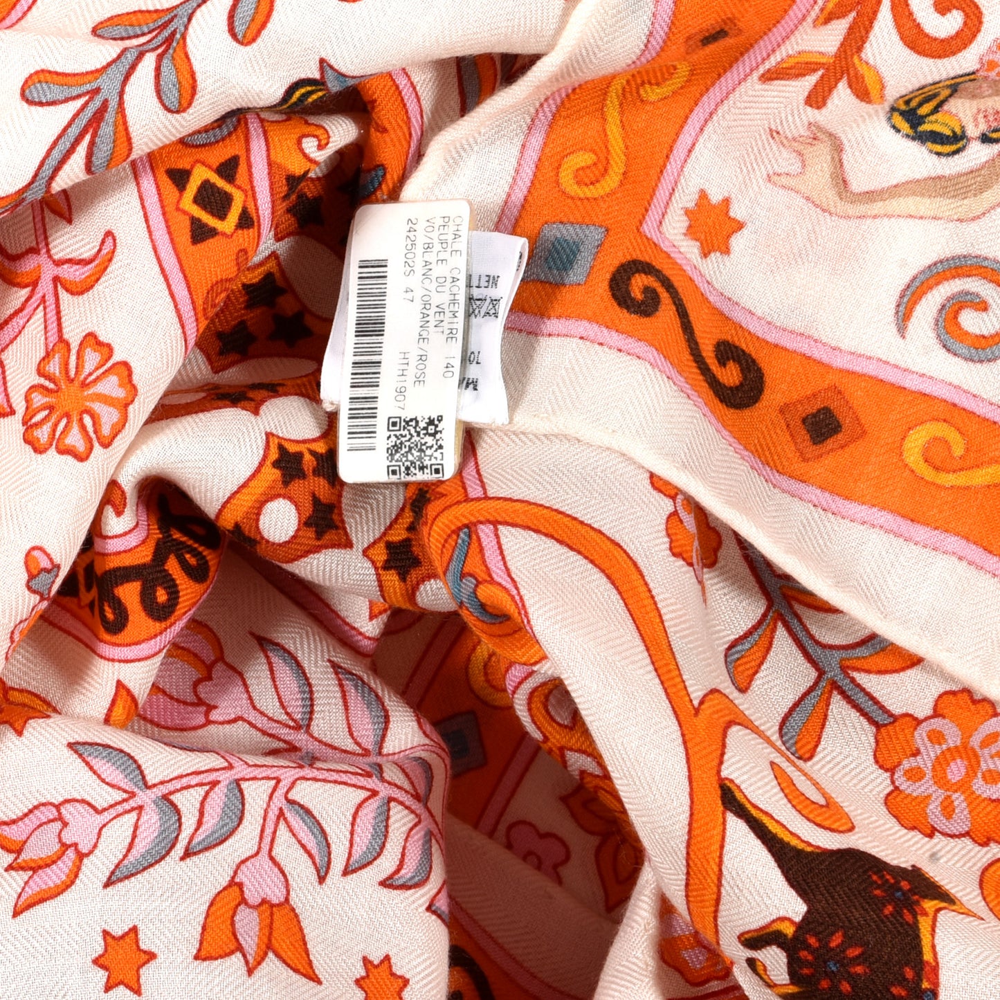 Cashmere Peuple Du Vent Shawl 140 White Orange Rose