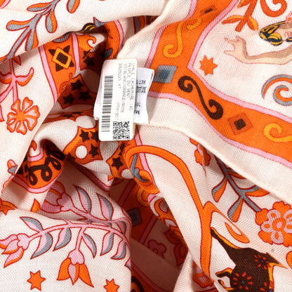 Hermes Cashmere Peuple Du Vent Shawl 140 White Orange Rose 5 of 5