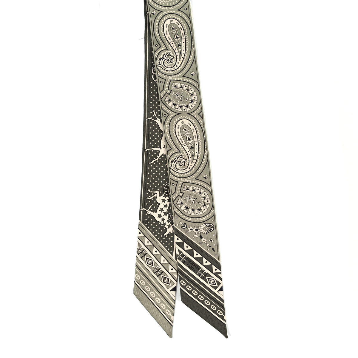 Silk Cheval De Coeur Bandana Twilly Loden Kaki Creme