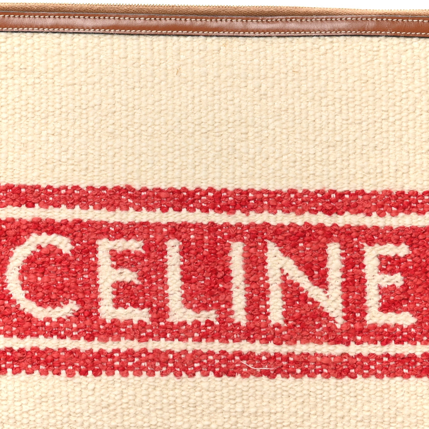 Celine All Over Textile Calfskin Striped Large Pouch Beige Red 8 of 8