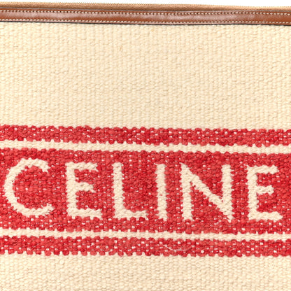 Celine All Over Textile Calfskin Striped Large Pouch Beige Red 8 of 8