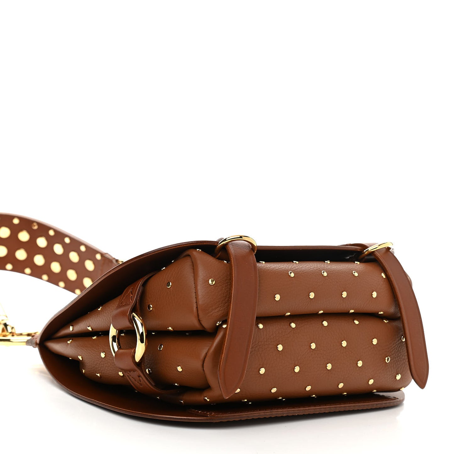 Calfskin Studded Bridle Satchel Tan