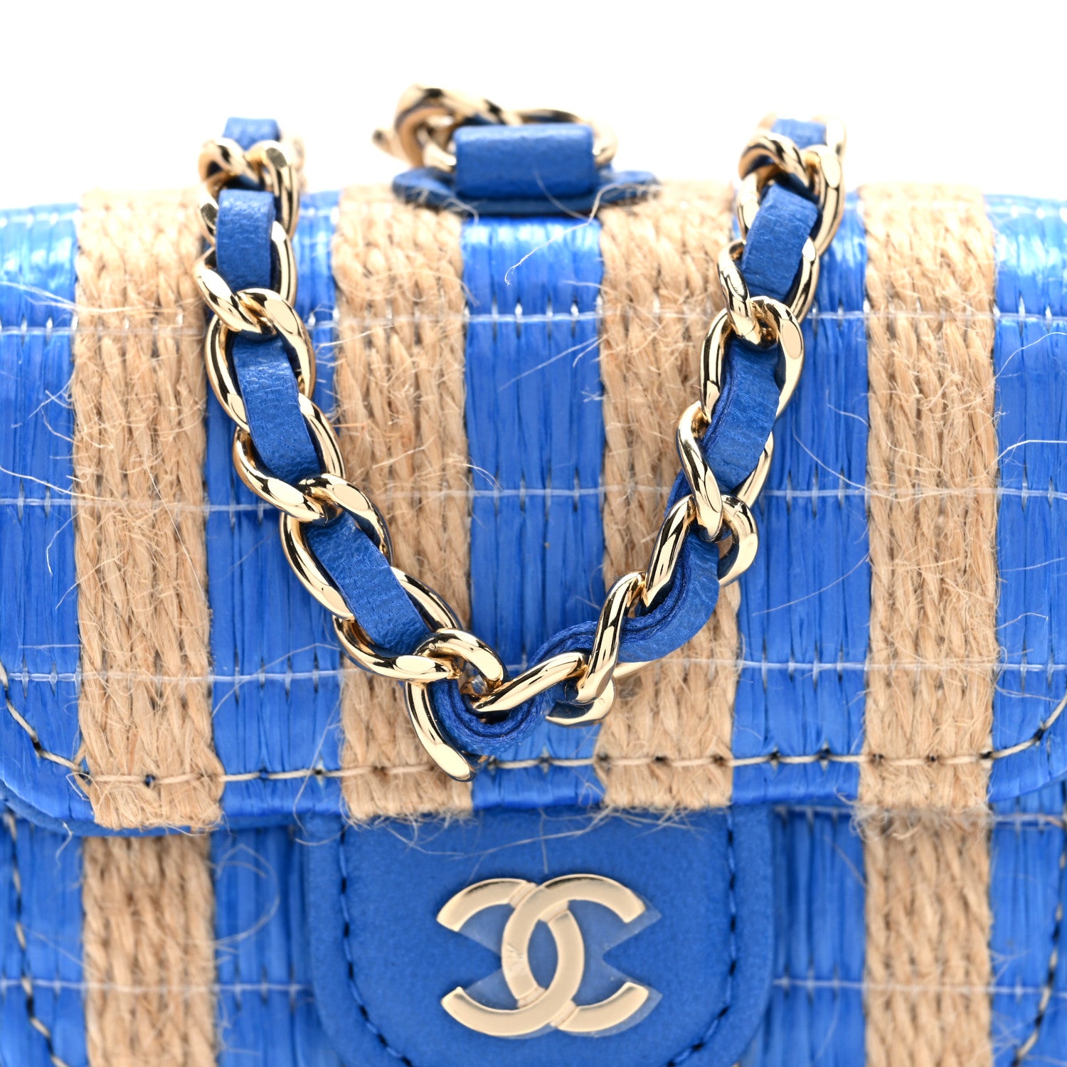 Chanel Raffia Jute Striped Airpods Pro Case Blue Beige 1783082