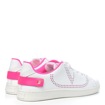 Valentino Garavani Calfskin Womens Backnet Sneakers 38.5 White Fuchsia 4 of 10