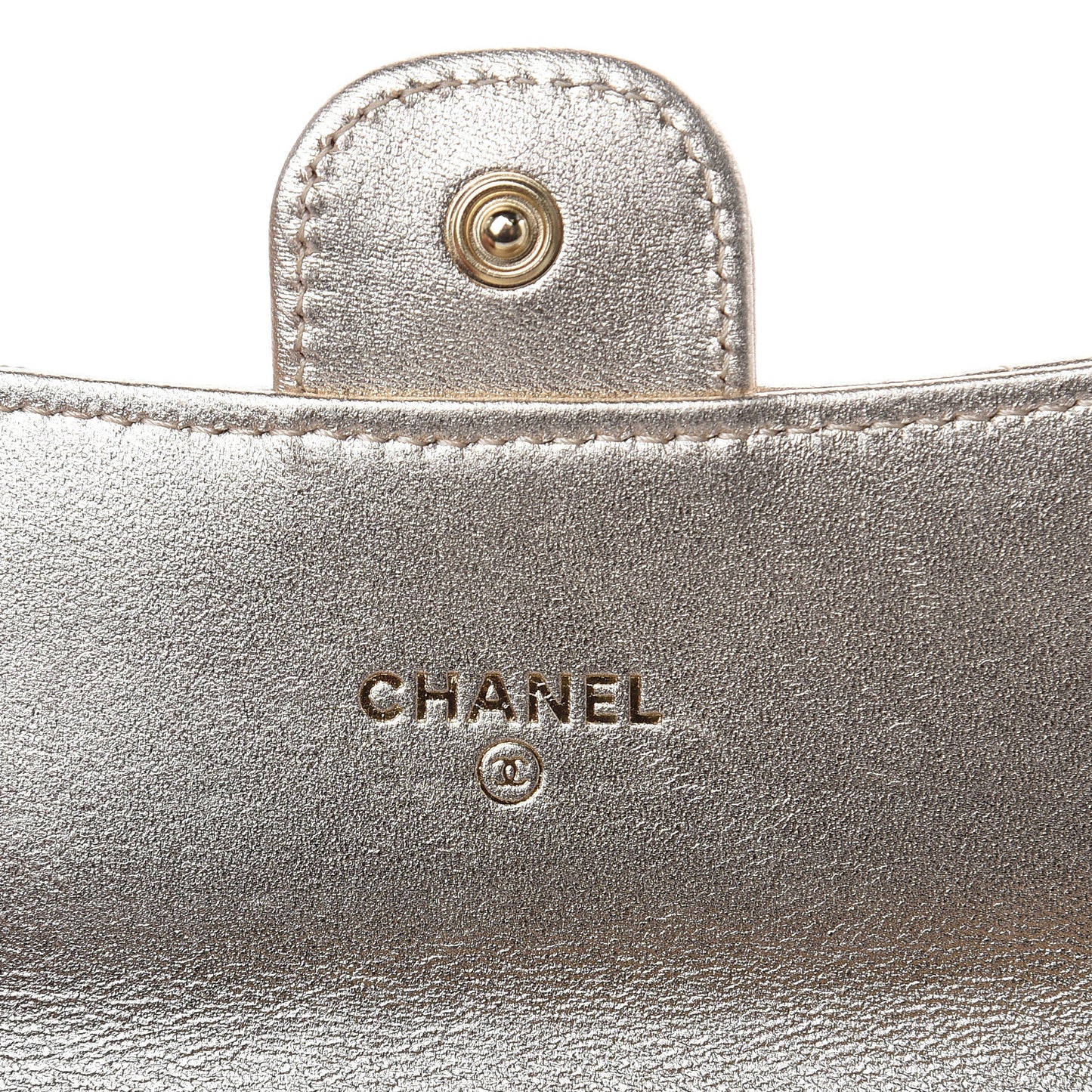 Metallic Lambskin Quilted Small Flap Wallet Pale Gold