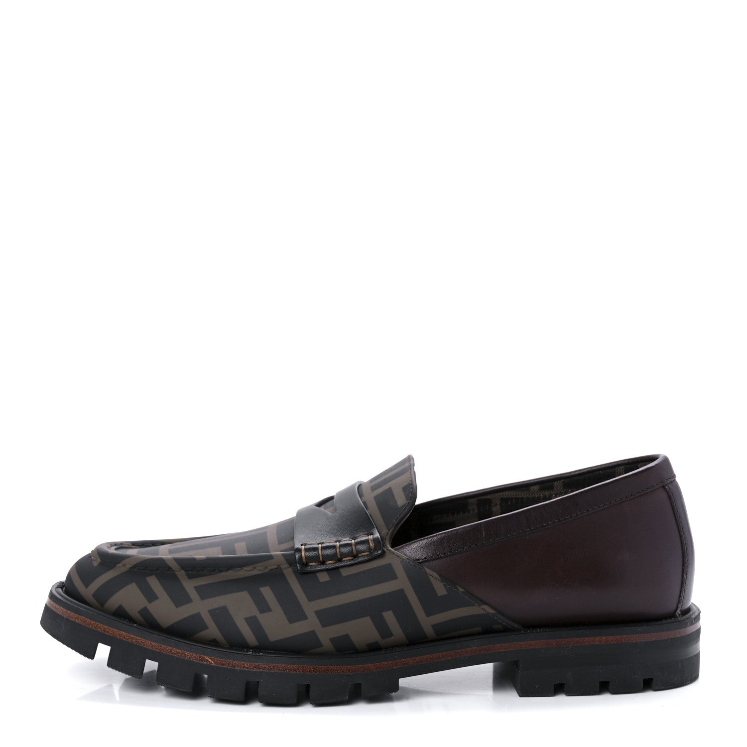 Fendi Calfskin FF Mens Lug Sole Loafers 8 Maya Black Moro 1 of 7