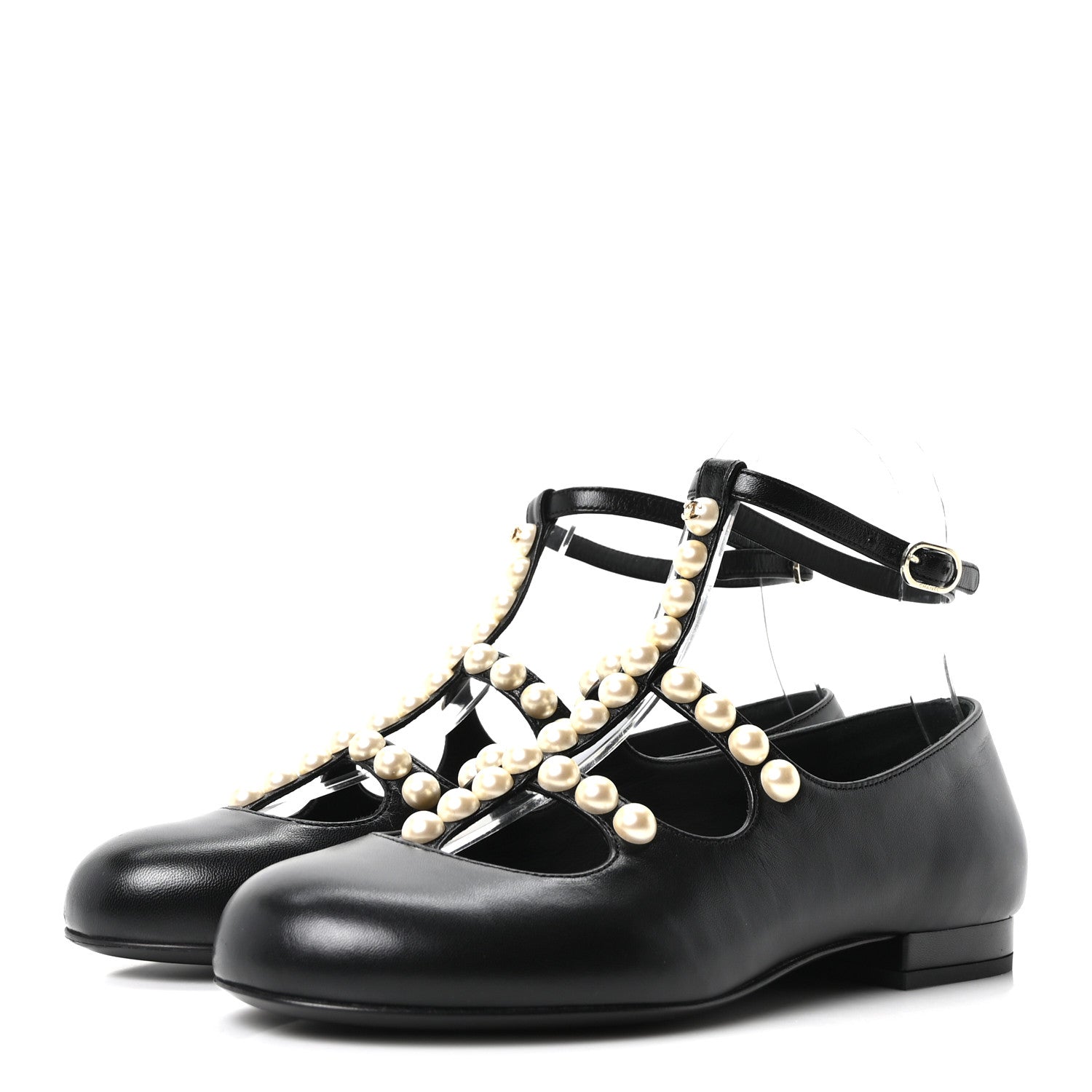 Chanel Goatskin Pearl Mary Janes Flats 35 Black 4 of 10