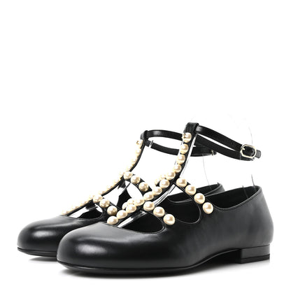 Chanel Goatskin Pearl Mary Janes Flats 35 Black 4 of 10