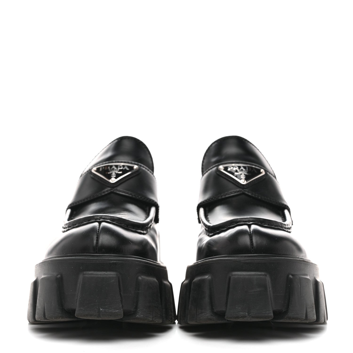 Prada Spazzolato Rois Metal Triangle Logo Monolith 55mm Loafers 38.5 Black 37.5 Black 3 of 11