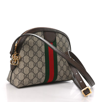 Gucci GG Supreme Monogram Textured Dollar Calfskin Web Small Ophidia Dome Shoulder Bag Beige Ebony New Acero 3 of 11
