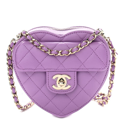 Chanel Lambskin Quilted CC In Love Heart Clutch With Chain Purple 1 of 10